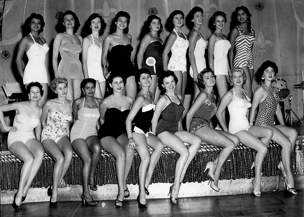 Mandatory Credit: Photo by ANL/REX/Shutterstock (3175072a) Sunday Dispatch Miss World Contest 1955 Contestants On Stage For Names See Versions. Sunday Dispatch Miss World Contest 1955 Contestants On Stage For Names See Versions.