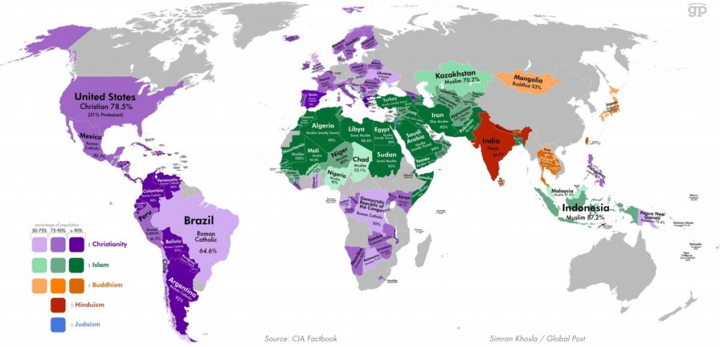 Дэлхийн улс орнуудын шашин шүтлэгийн газрын зураг 1