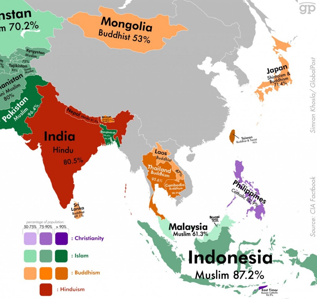 Дэлхийн улс орнуудын шашин шүтлэгийн газрын зураг 8